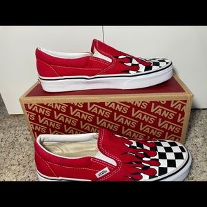 Red blood checker bored slip on vans